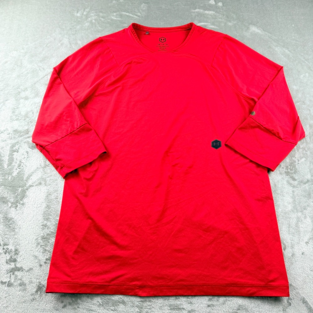 Under Armour Rush HeatGear 3/4 Sleeve Training Shirt Mens Large Red Athletic Tee